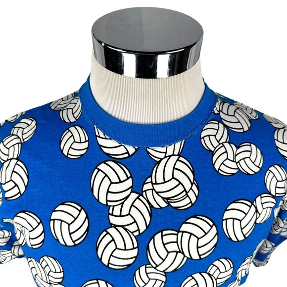 Vintage Big Dogs T-Shirt Mens Large Blue AOP Volleyball Print 90s Crew Rare - Picture 7 of 11